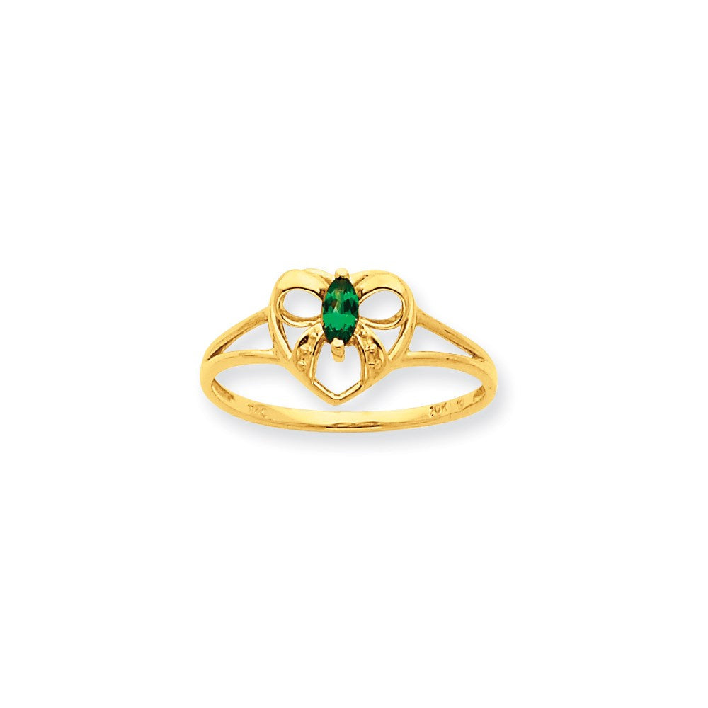 10K Gelbgold Ring, poliert, mit echtem Smaragd-Geburtsstein