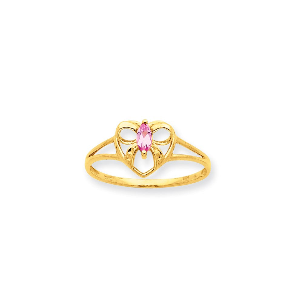 10K Gelbgold Ring mit poliertem echtem Rosa Turmalin Geburtsstein