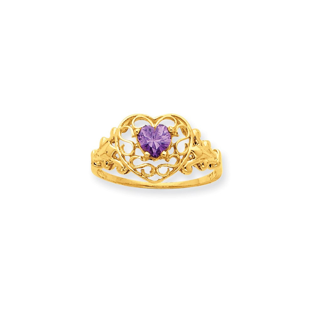 10K Gelbgold Ring, poliert, mit echtem Amethyst-Geburtsstein