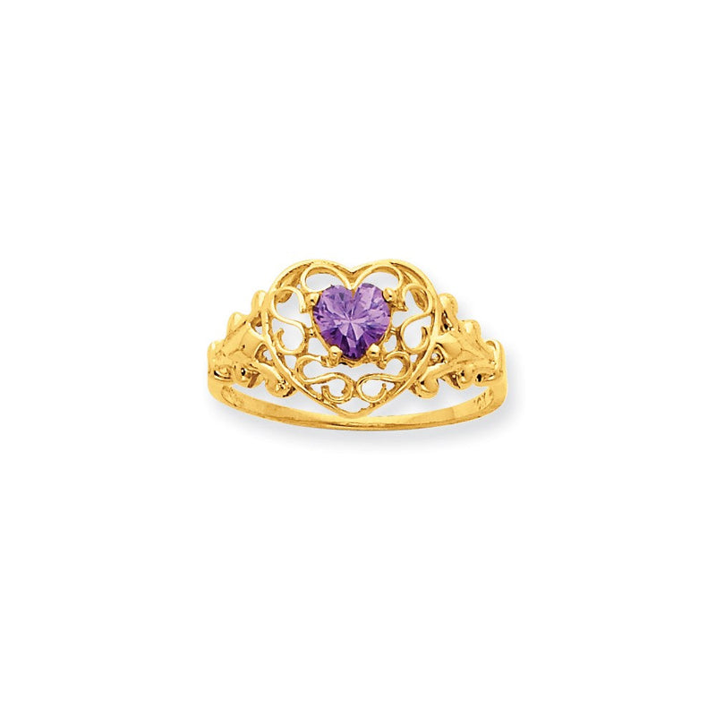 10K Gelbgold Ring, poliert, mit echtem Amethyst-Geburtsstein