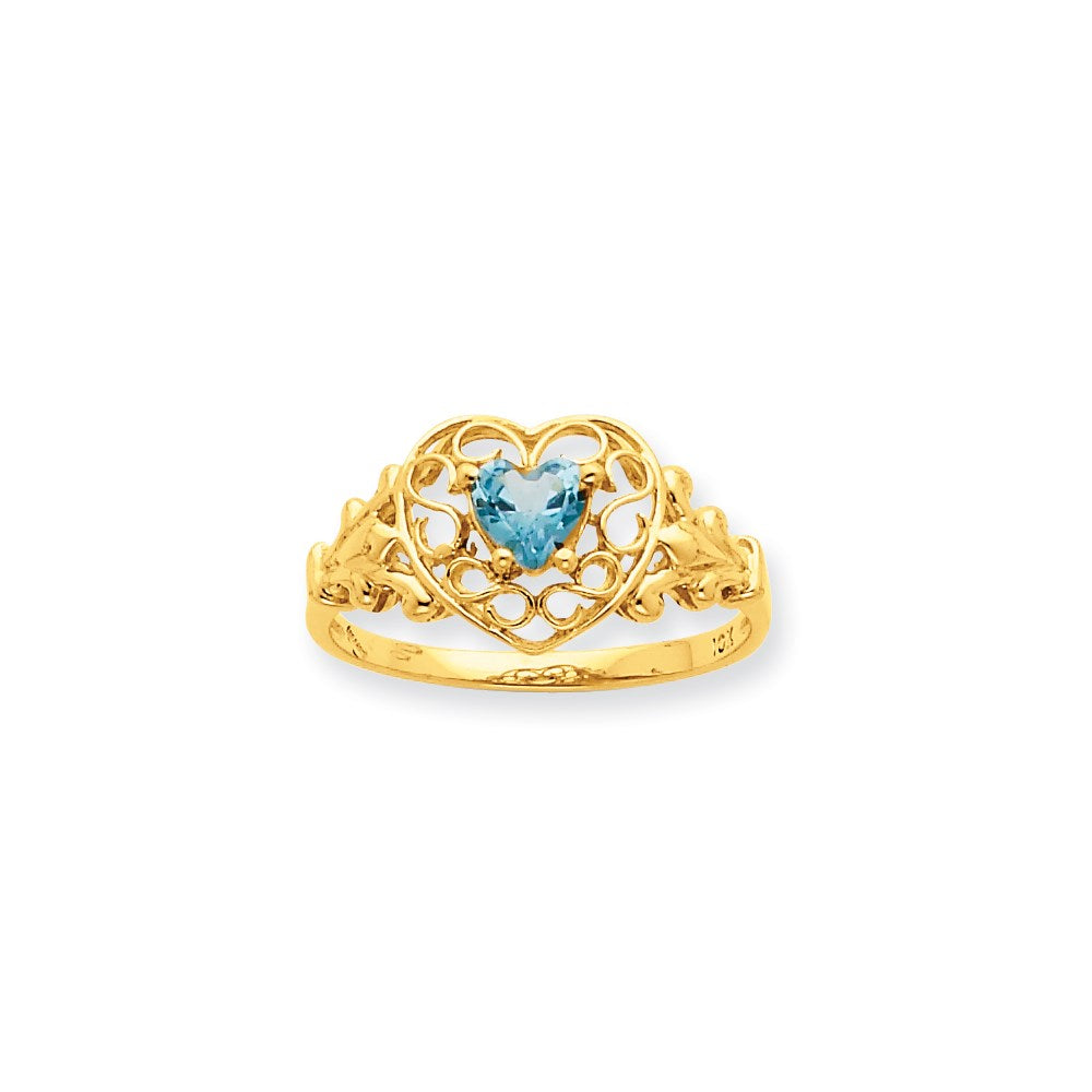 10K Gelbgold Polierter Echter Aquamarin-Geburtsstein-Ring