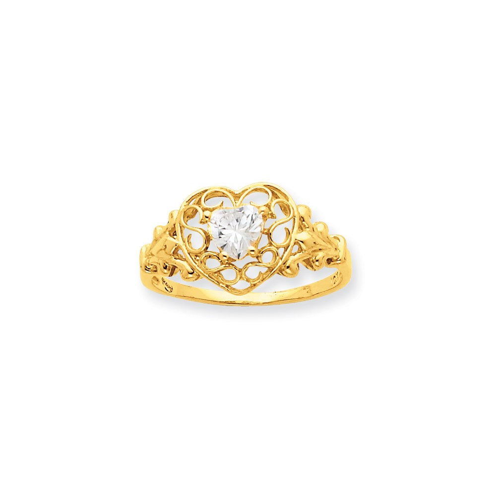 10K Gelbgold Geburtsstein-Ring mit echtem Weißtopas, poliert