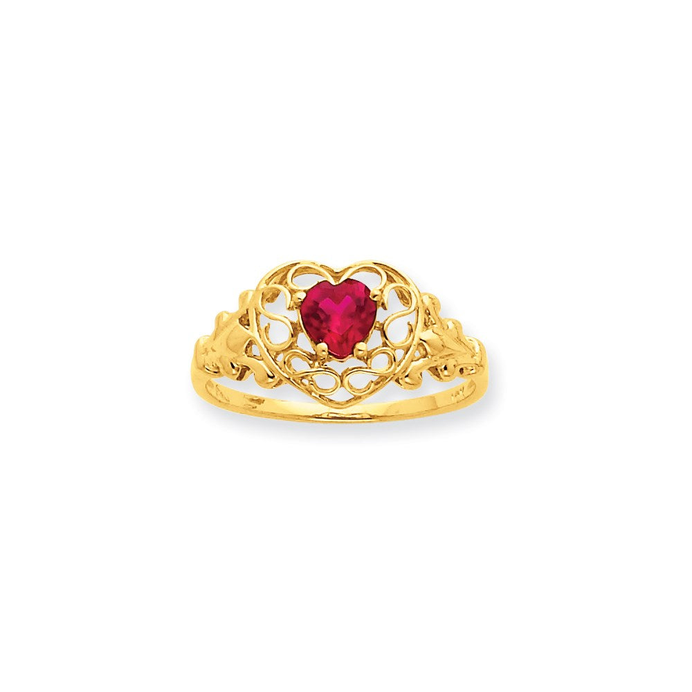 10K Gelbgold Ring mit poliertem echtem Rubin-Geburtsstein
