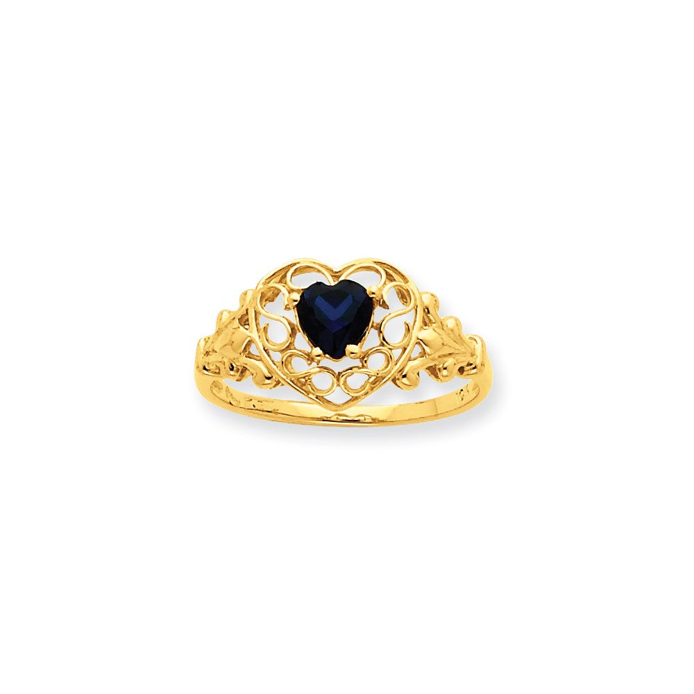 10K-Gelbgold-Ring, poliert, mit echtem Saphir-Geburtsstein