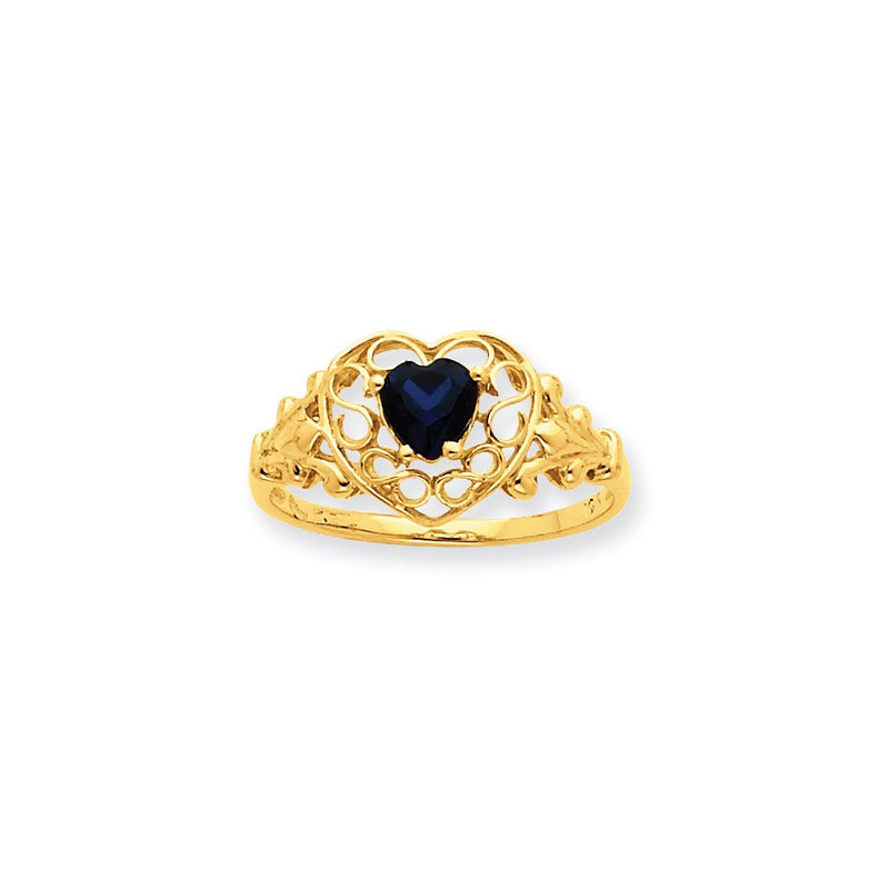 10K-Gelbgold-Ring, poliert, mit echtem Saphir-Geburtsstein