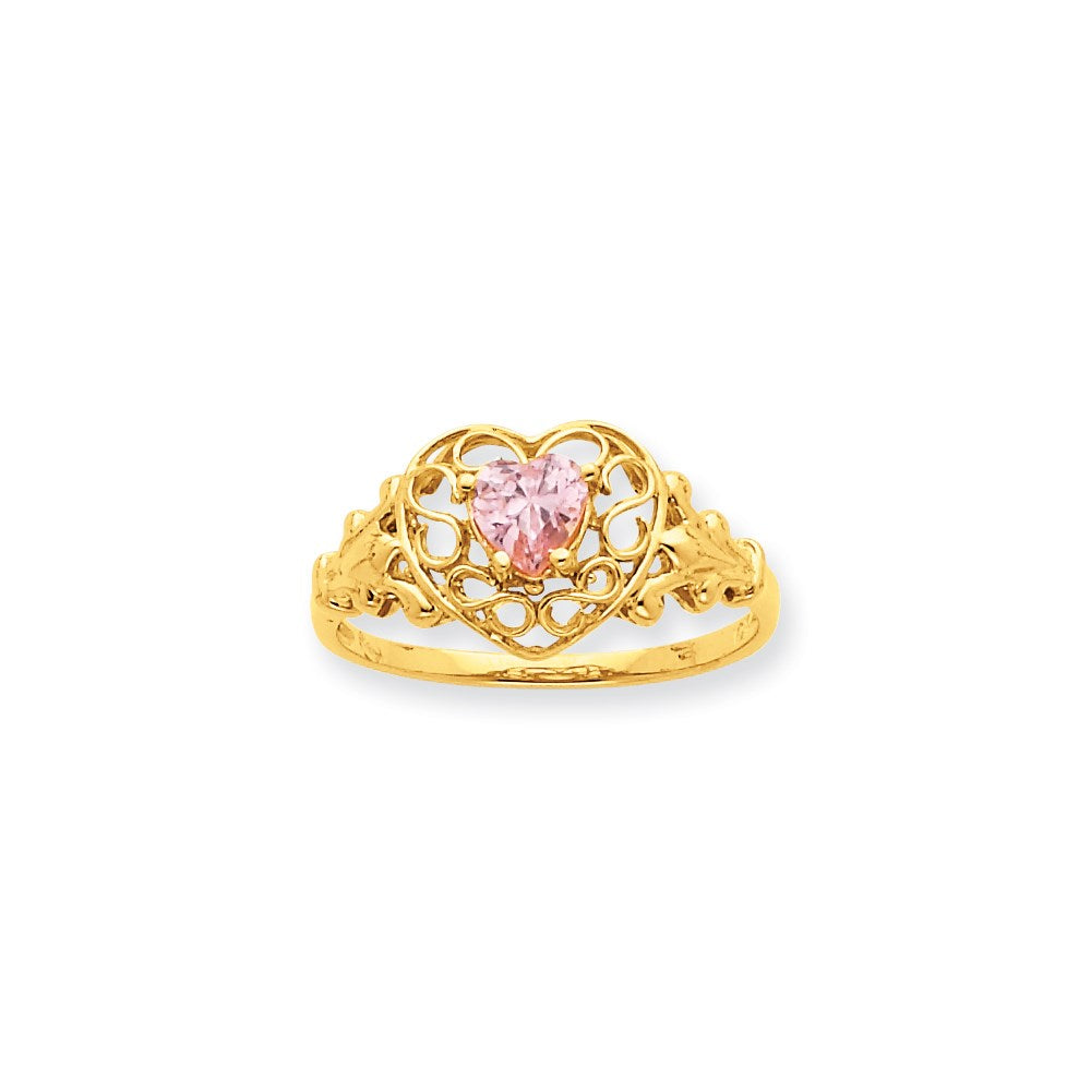 10K Gelbgold Ring mit poliertem echtem Rosa-Turmalin-Geburtsstein