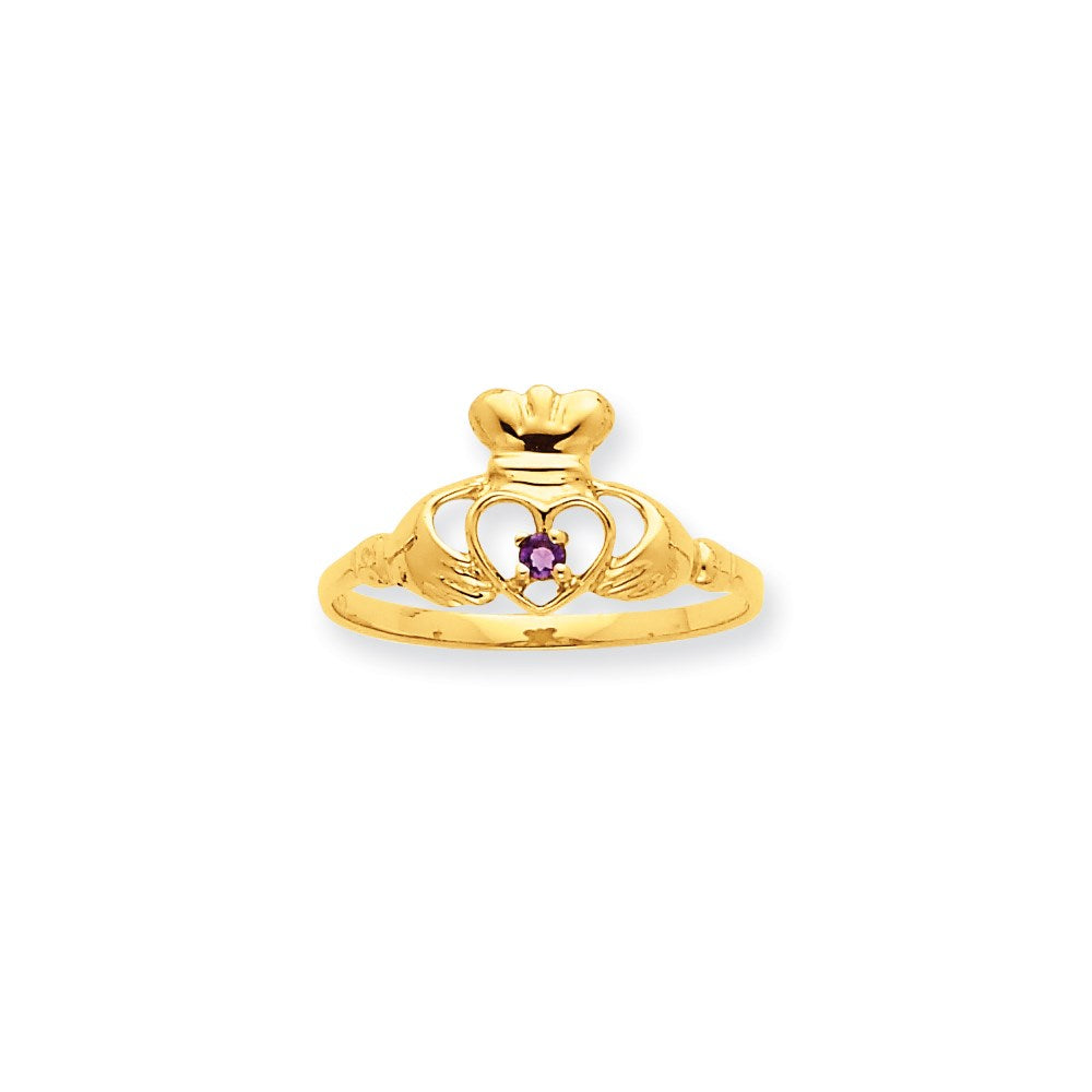 10K Gelbgold Ring mit poliertem echtem Amethyst-Geburtsstein
