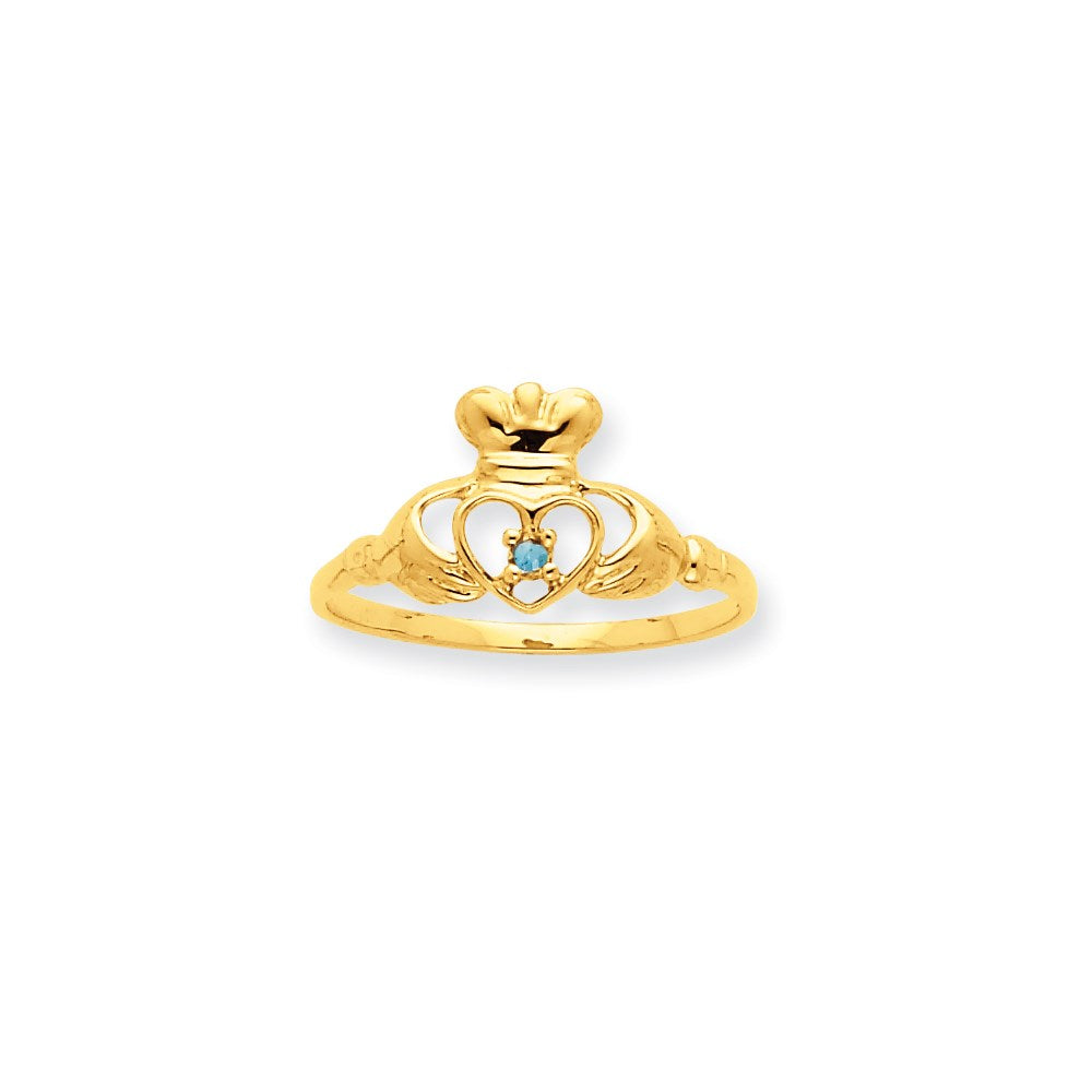 10K Gelbgold Ring mit poliertem, echtem Aquamarin-Geburtsstein