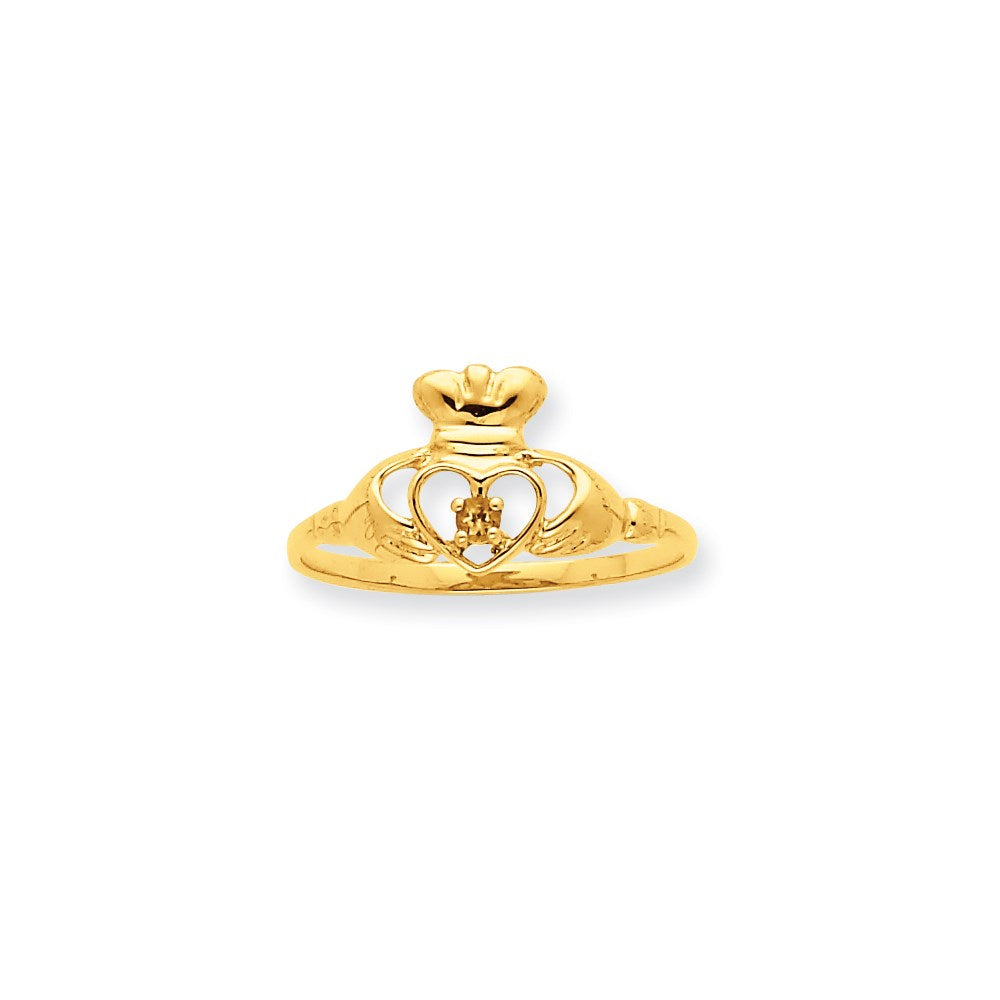 10K Gelbgold Ring, poliert, mit echtem Weißem Topas als Geburtsstein
