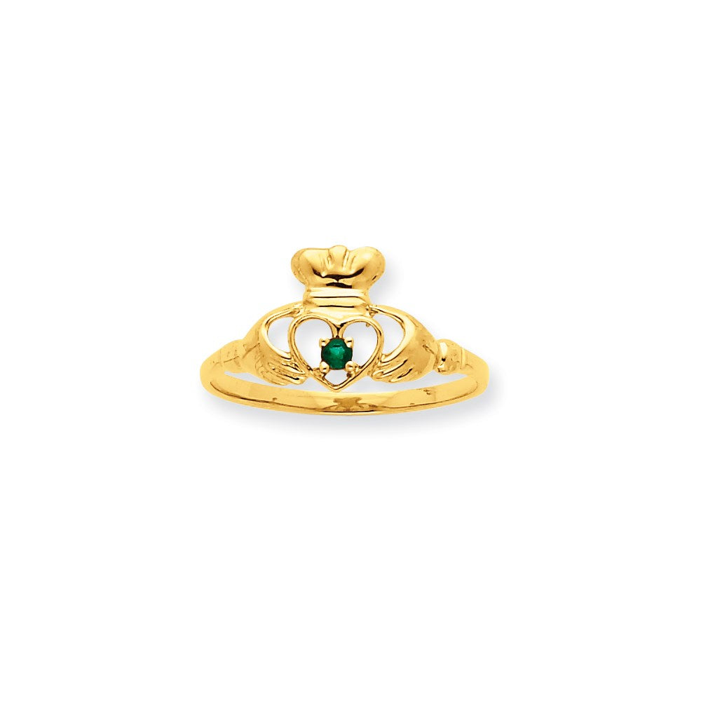 10K-Gelbgold-Ring mit poliertem Finish und echtem Smaragd-Geburtsstein