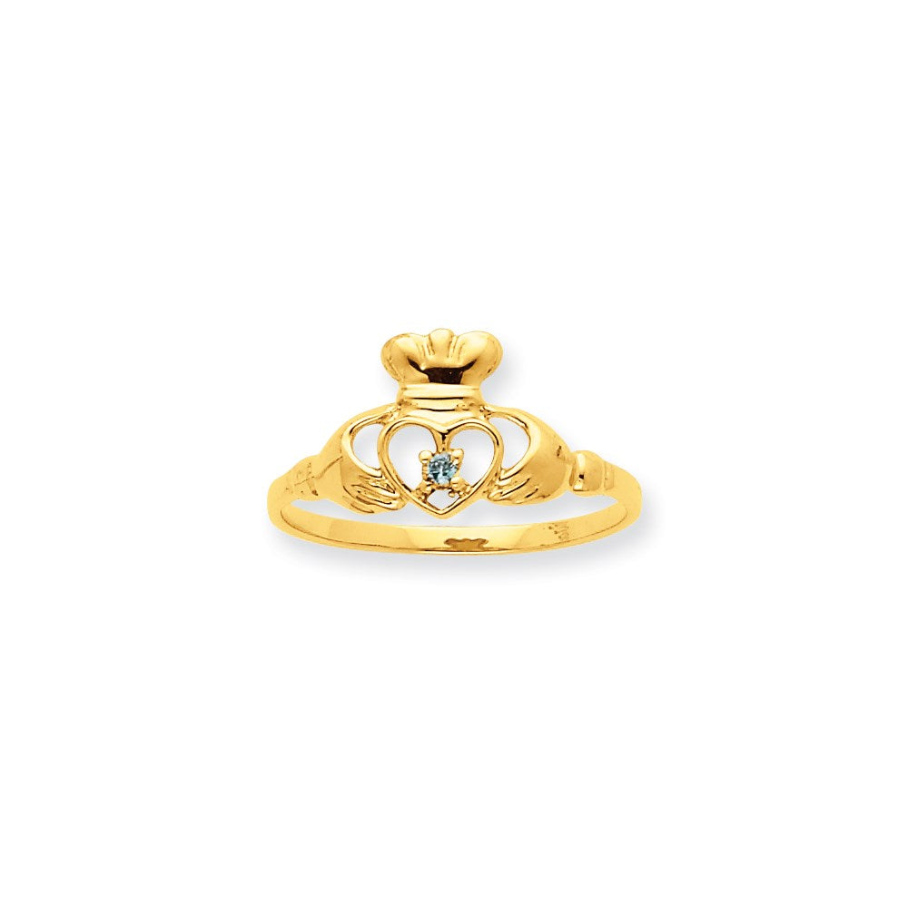 10K Gelbgold polierter Ring mit echtem Blautopas-Geburtsstein