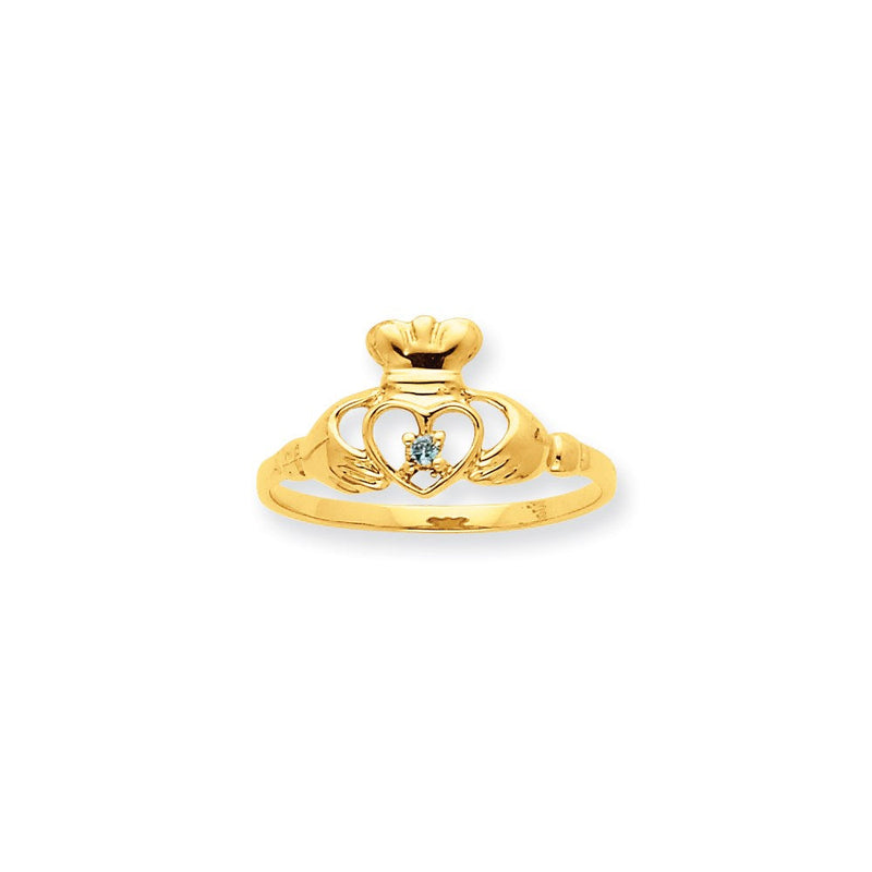 10K Gelbgold polierter Ring mit echtem Blautopas-Geburtsstein