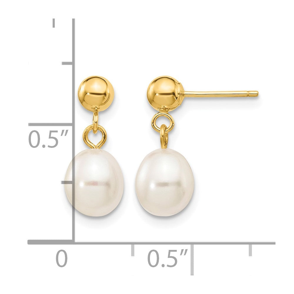 10K Gelbgold 6-7mm Weiß Rice Süßwasser Zuchtperle Hängend Ohrstecker