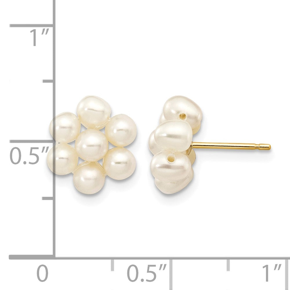 10K Gelbgold 3-4mm Weiß Egg Süßwasser Zuchtperle Blume Ohrstecker