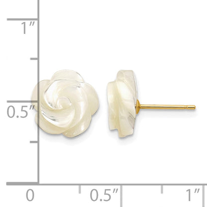 10K Gelbgold 10mm Weiß Perlmutt Blume Design Stecker Ohrstecker