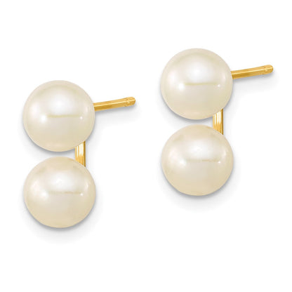10K Gelbgold 6-7mm Weiß Rund Süßwasser Zucht Doppelt Perle Ohrstecker