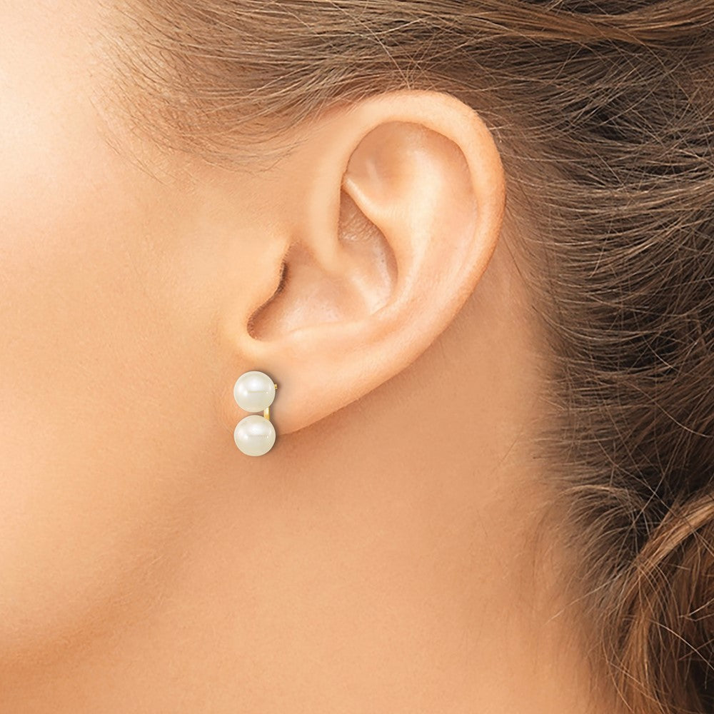 10K Gelbgold 6-7mm Weiß Rund Süßwasser Zucht Doppelt Perle Ohrstecker