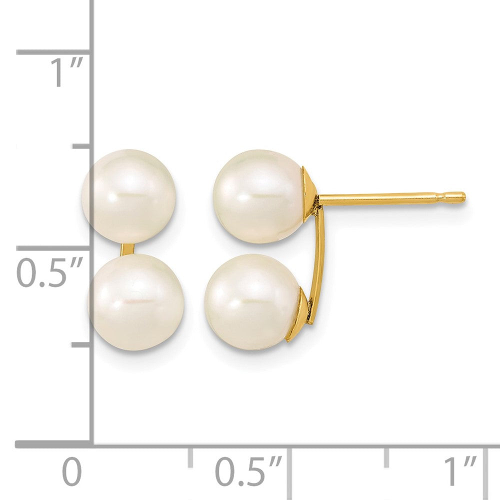 10K Gelbgold 6-7mm Weiß Rund Süßwasser Zucht Doppelt Perle Ohrstecker