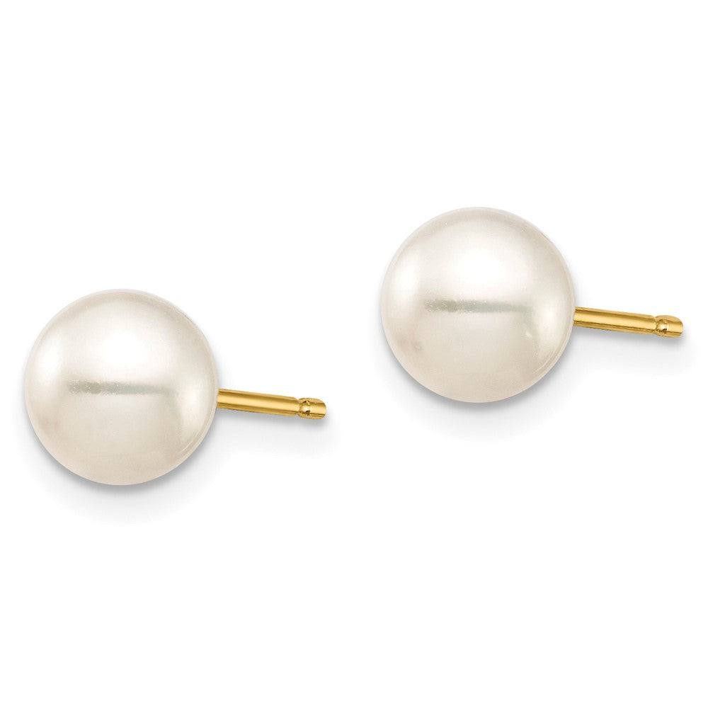 10K Gelbgold 10K 6-7mm Schwarz und Weiß Rund Süßwasser Perle 2 Pair Ohrstecker Set