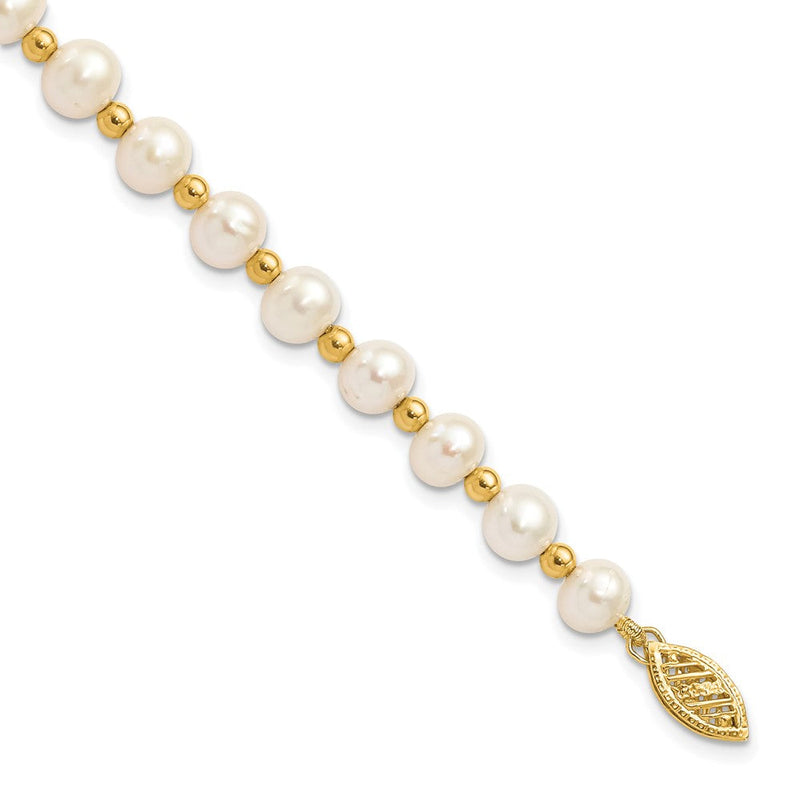 10K Gelbgold 6-7mm Weiß Nahe Rund Süßwasser Zuchtperle Gekugelt 7 Zoll Armband