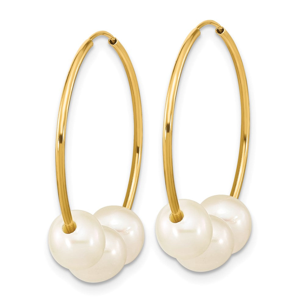 10K Gelbgold 6-7mm Weiß Halb-round Süßwasser Zuchtperle Creole Hängend