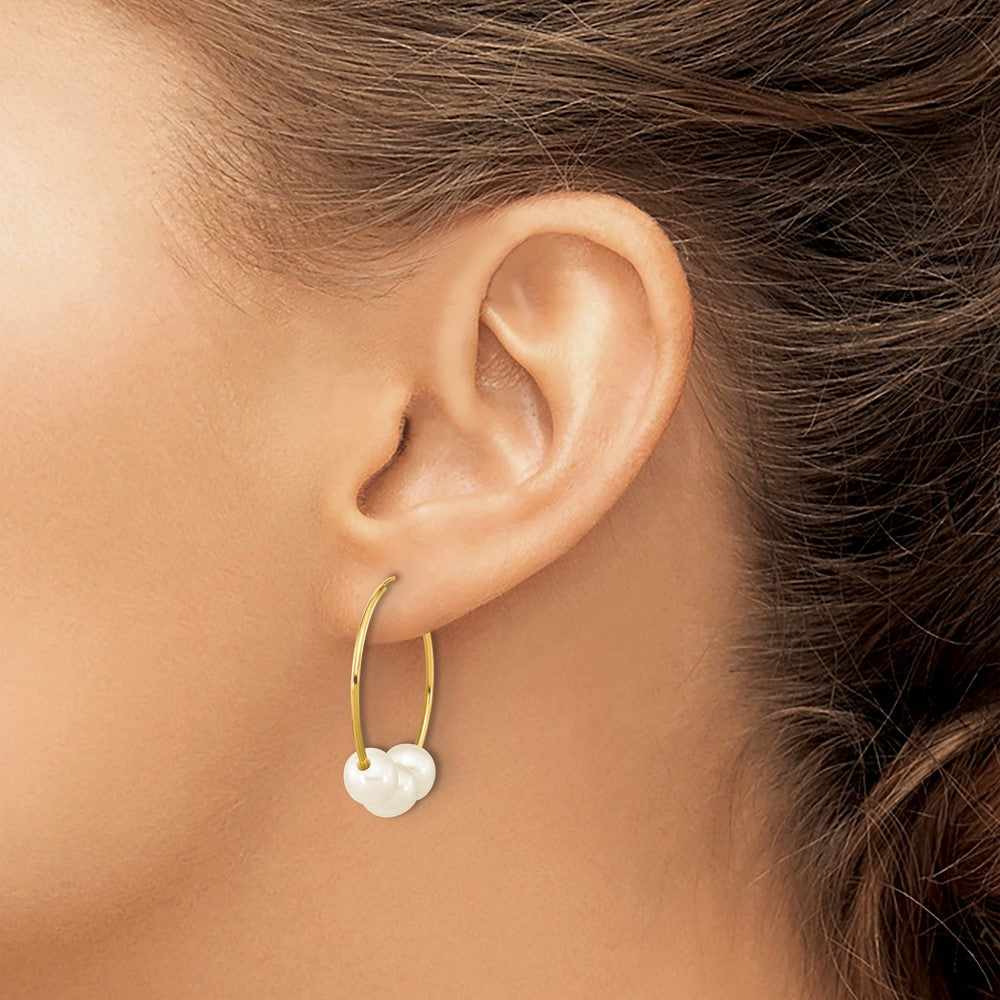 10K Gelbgold 6-7mm Weiß Halb-round Süßwasser Zuchtperle Creole Hängend