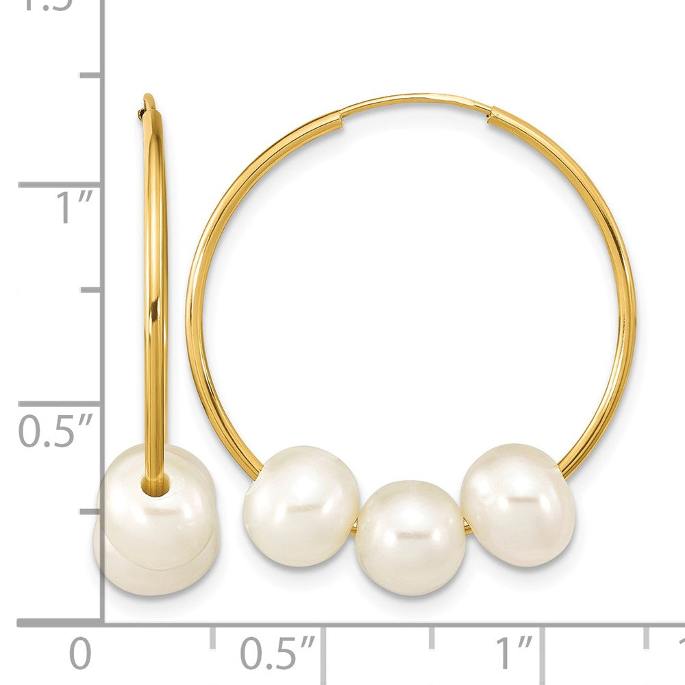 10K Gelbgold 6-7mm Weiß Halb-round Süßwasser Zuchtperle Creole Hängend