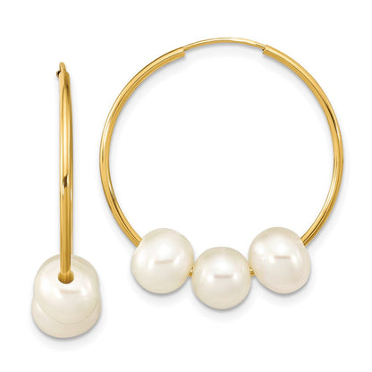 10K Gelbgold 6-7mm Weiß Halb-round Süßwasser Zuchtperle Creole Hängend