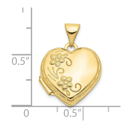 10K Gelbgold Gewölbt Blumen Herz Medaillon