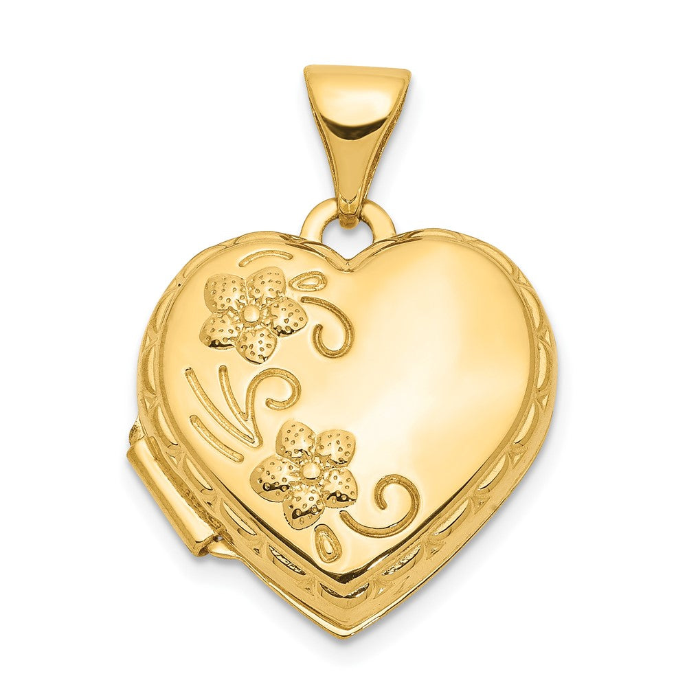 10K Gelbgold Gewölbt Blumen Herz Medaillon