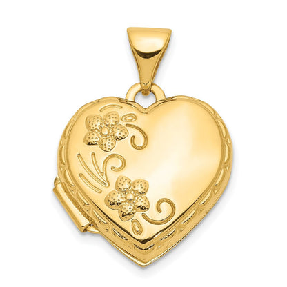 10K Gelbgold Gewölbt Blumen Herz Medaillon