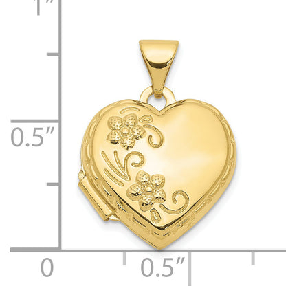 10K Gelbgold Wendbar Blumen Herz Medaillon