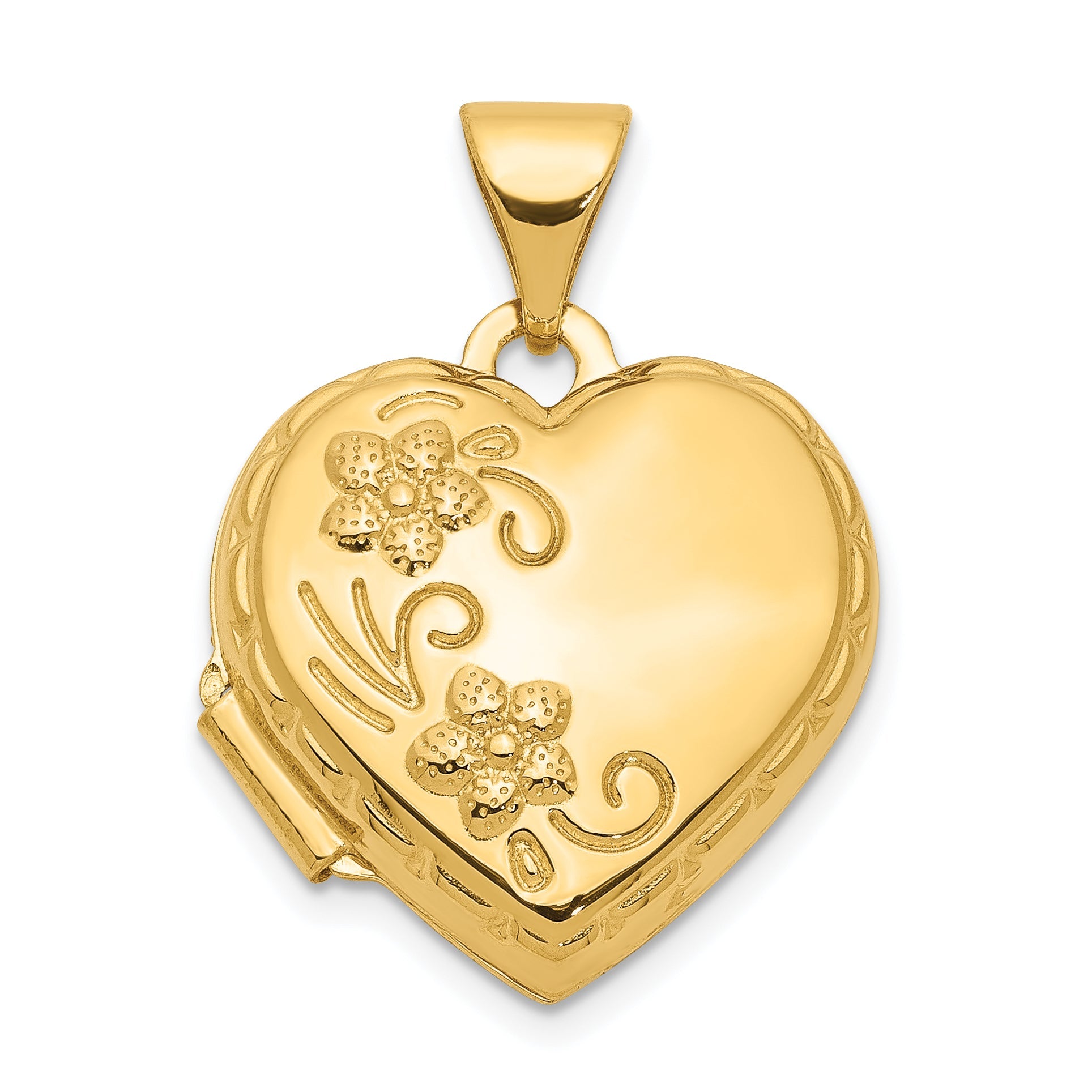 10K Gelbgold Wendbar Blumen Herz Medaillon