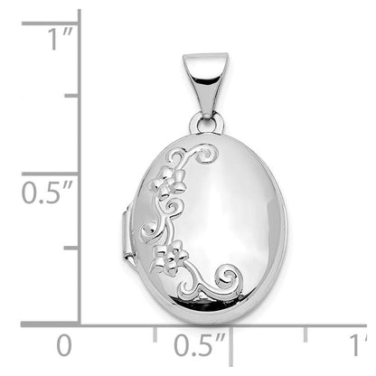 10K Weißgold Blumen Oval Medaillon