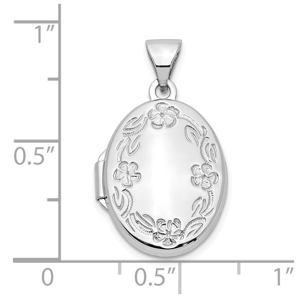 10K Weißgold 17mm Oval Blatt Blumen Hand Graviert Medaillon