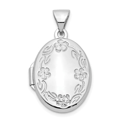 10K Weißgold 17mm Oval Blatt Blumen Hand Graviert Medaillon