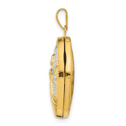 10K Gelb mit Rhodium 21mm Oval Schutzengel Engel Medaillon