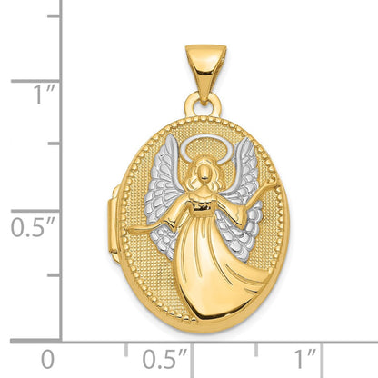 10K Gelb mit Rhodium 21mm Oval Schutzengel Engel Medaillon