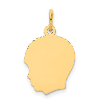 10K Gelbgold 10K Schlicht Mittel.018 Stärke Zugewandt Left Gravierbar Junge Kopf Charm