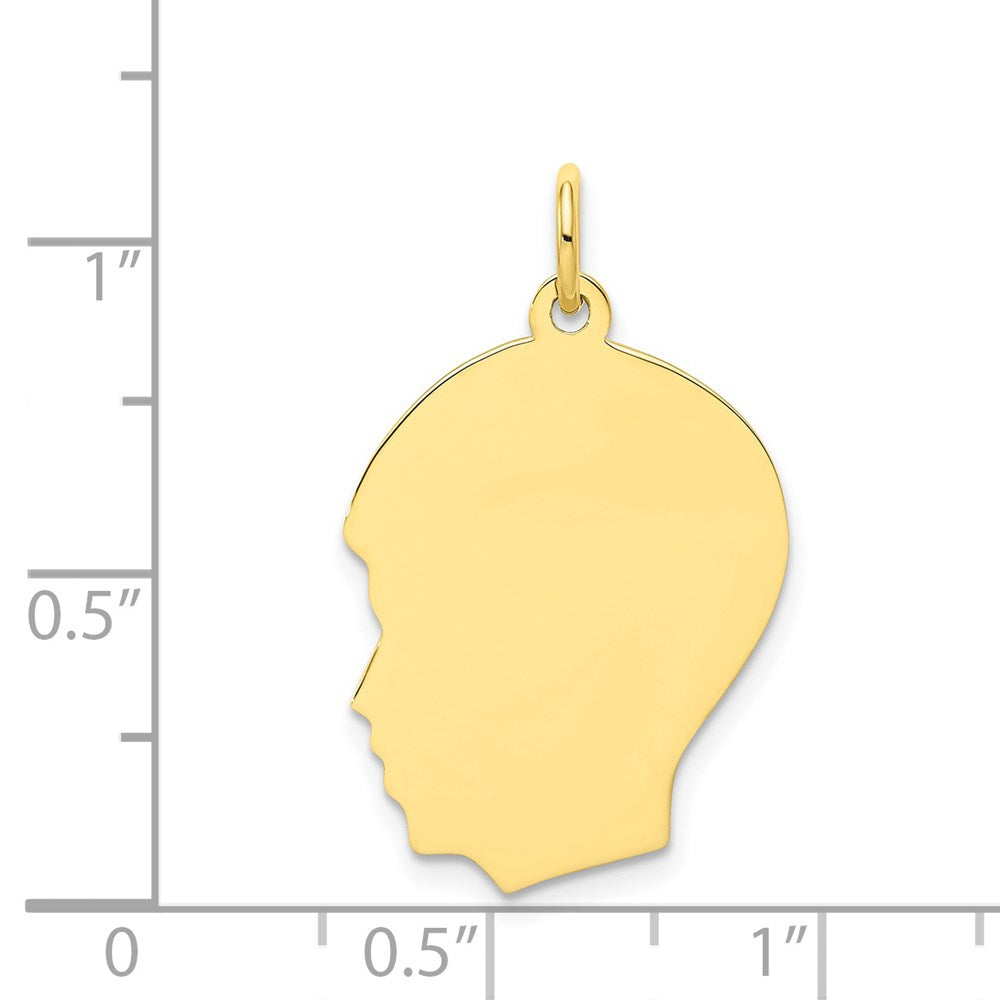 10K Gelbgold 10K Schlicht Mittel.018 Stärke Zugewandt Left Gravierbar Junge Kopf Charm