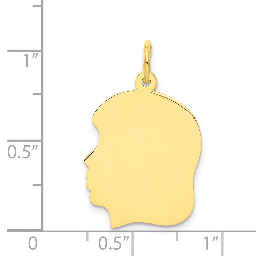 10K Gelbgold 10K Schlicht Mittel.018 Stärke Zugewandt Left Gravierbar Mädchen Kopf Charm