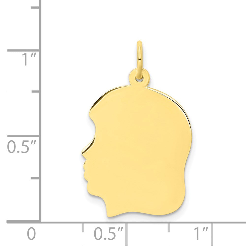 10K Gelbgold 10K Schlicht Groß.018 Stärke Zugewandt Left Gravierbar Mädchen Kopf Charm