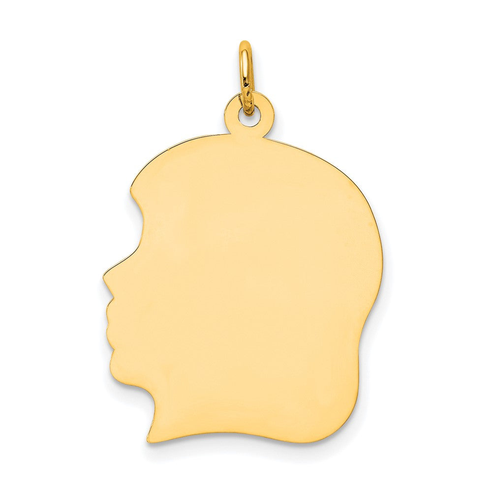 10K Gelbgold 10K Schlicht Groß.013 Stärke Zugewandt Left Gravierbar Mädchen Kopf Charm