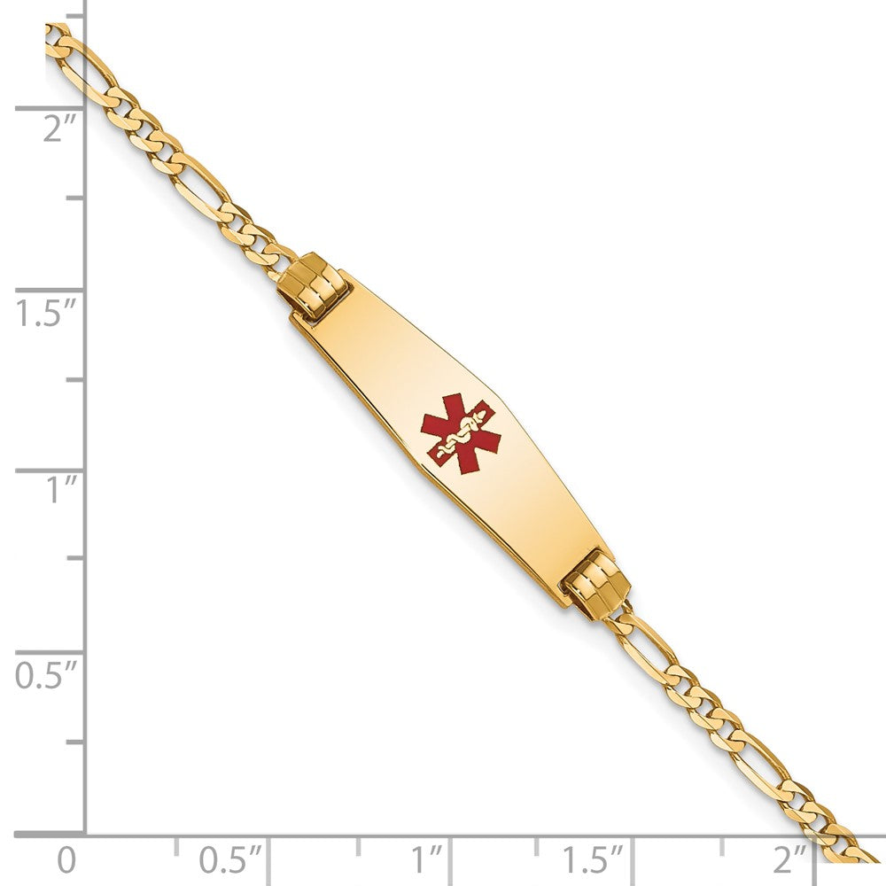 10K Gelbgold Medizinisch Weich Diamant Form Rot Emaille Figaro Id Gliederarmband