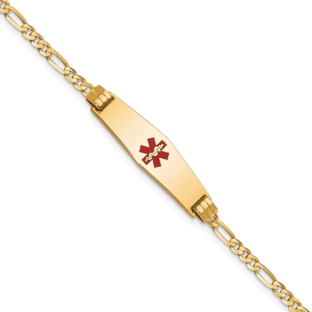 10K Gelbgold Medizinisch Weich Diamant Form Rot Emaille Figaro Id Gliederarmband