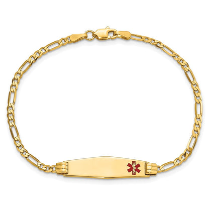 10K Gelbgold Medizinisch Weich Diamant Form Rot Emaille Figaro Id Gliederarmband