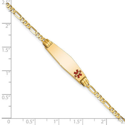 10K Gelbgold Medizinisch Weich Diamant Form Rot Emaille Figaro Id Gliederarmband