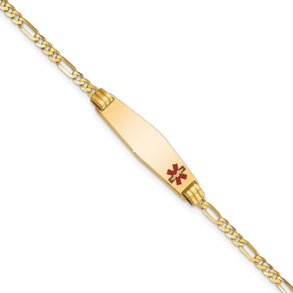 10K Gelbgold Medizinisch Weich Diamant Form Rot Emaille Figaro Id Gliederarmband