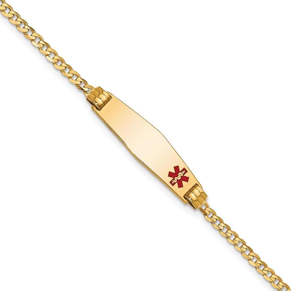 10K Gelbgold Medizinisch Weich Diamant Form Rot Emaille Panzer Glieder Id Gliederarmband