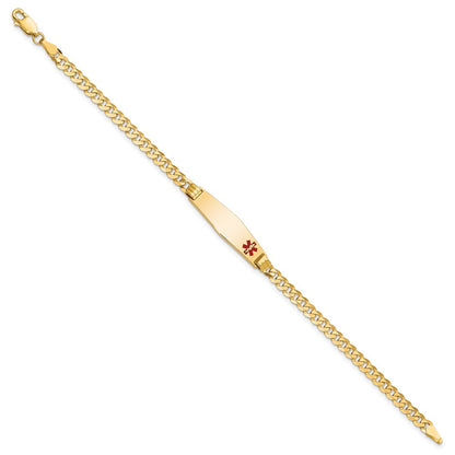 10K Gelbgold Medizinisch Weich Diamant Form Rot Emaille Panzer Glieder Id Gliederarmband